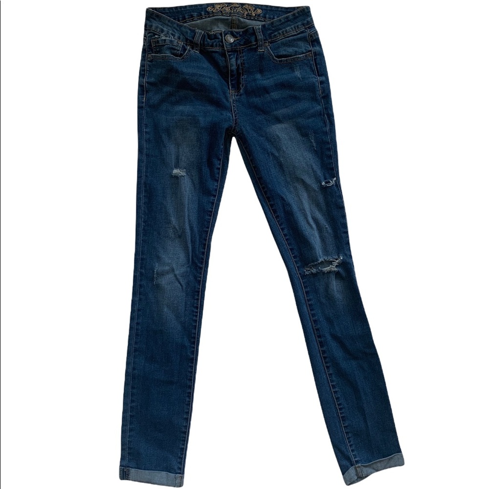 Wax Jeans, skinny cuffed ankle, stretch, ripped